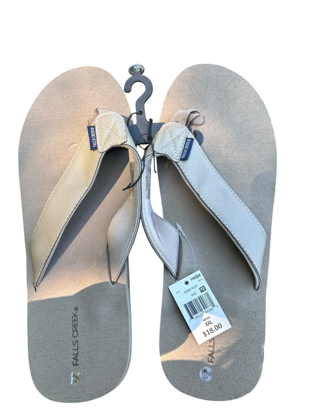 NWT Falls Creek Neutral Beige Flip Flop Sandals with Wide Straps Men’s 13